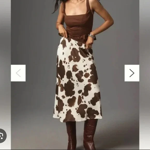 NWOT By Anthropologie The Tilda Cow Print Slip MIDI Skirt - Picture 4 of 8